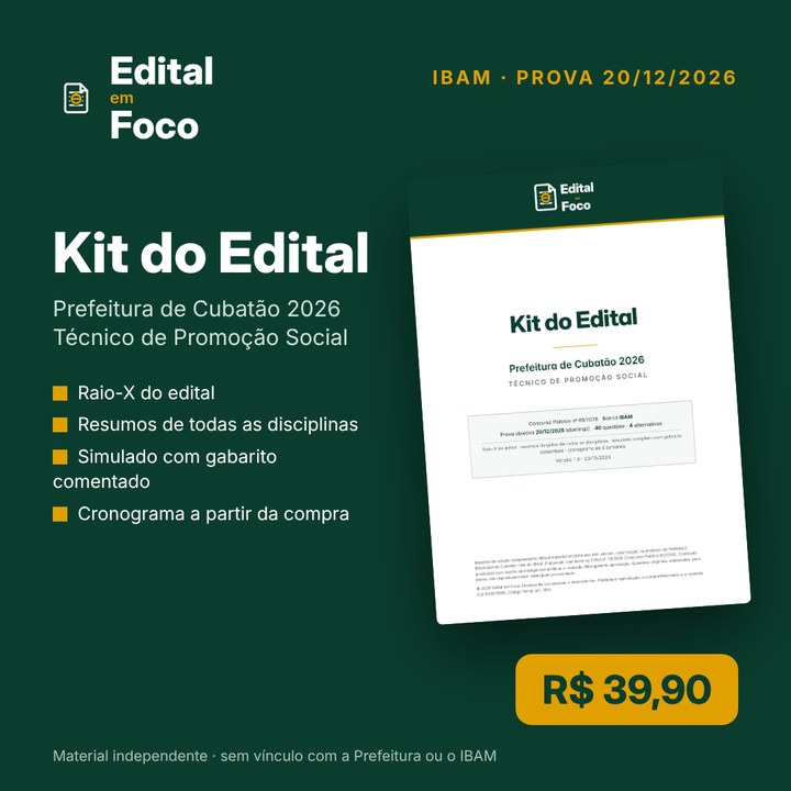 Capa do Kit do Edital — Prefeitura de Cubatão 2026