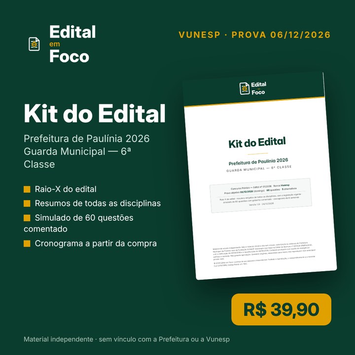 Capa do Kit do Edital — Prefeitura de Paulínia 2026
